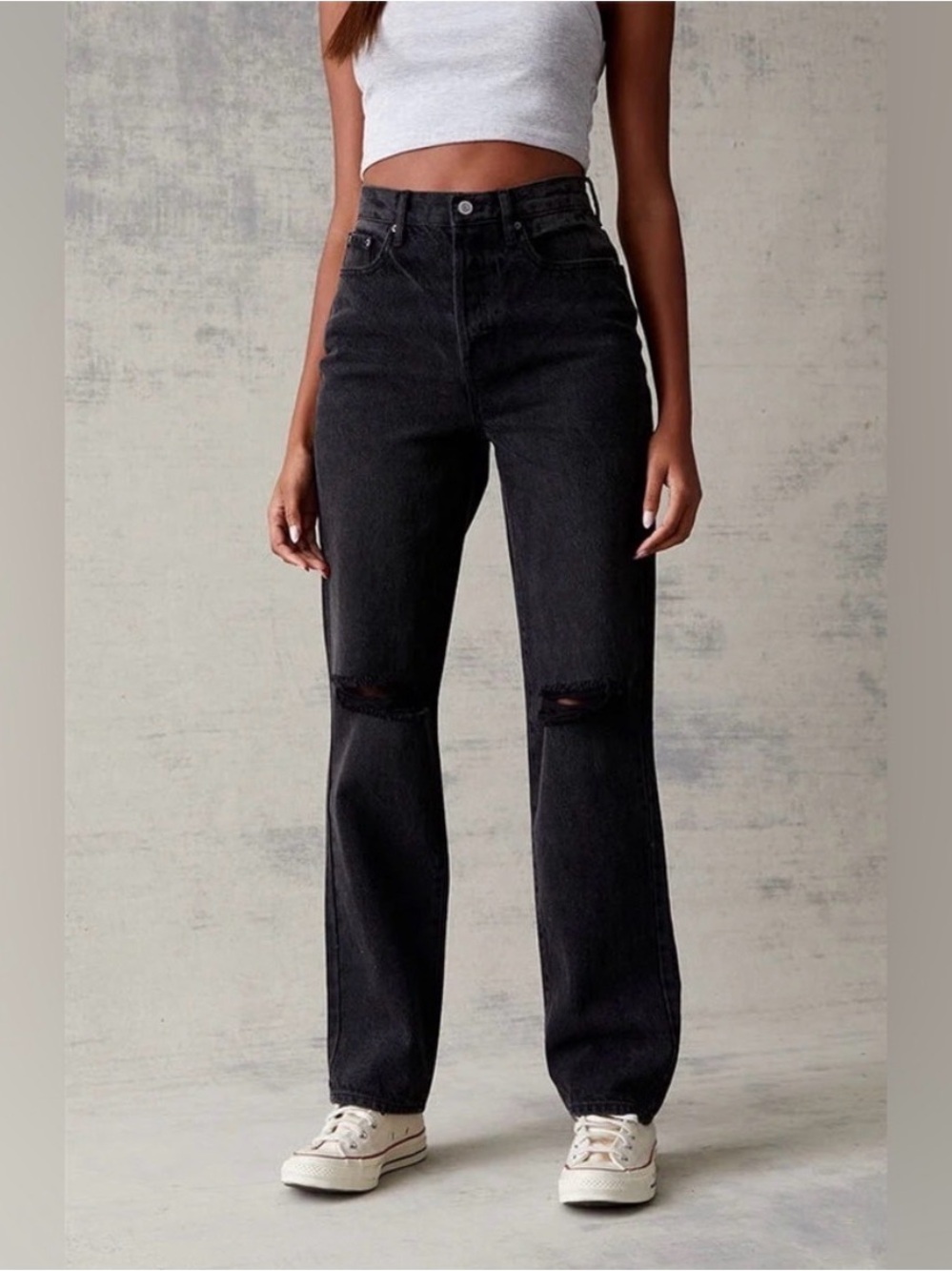 NWT PacSun High-Waist Distressed Dad Jeans in Black